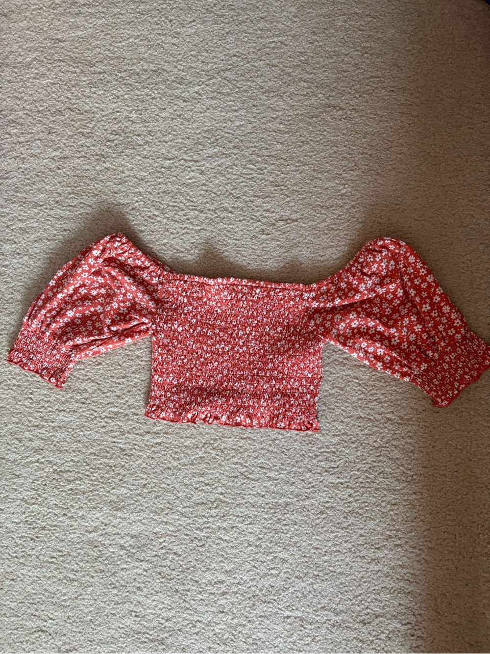 Billabong Red Floral Smocked Crop Top